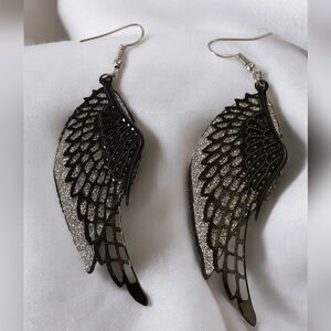 🌟3/$15 Silver and Black Angel Wing Earrings